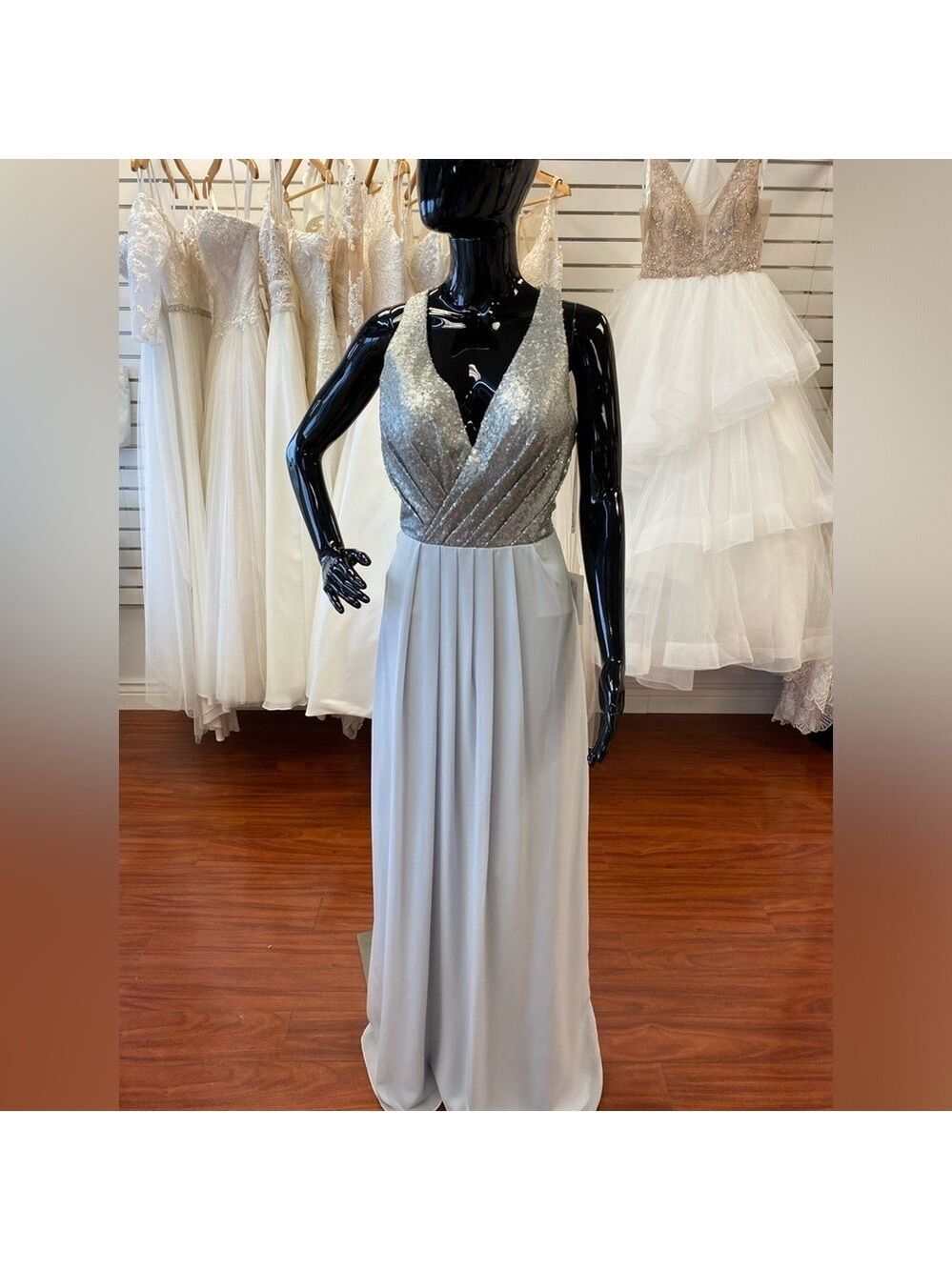Size 8 10 Sequin and Chiffon Floor Length Charcoal Bridesmaid mothers dress gown